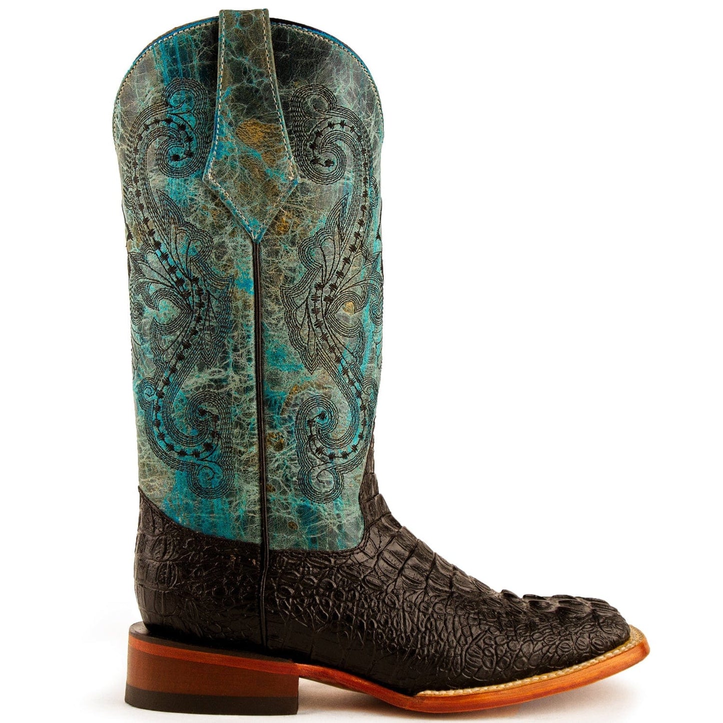 Ferrini Boots Boots Ferrini Women's Stampede Square Toe Boots Crocodile Print - Black/Teal 9039350