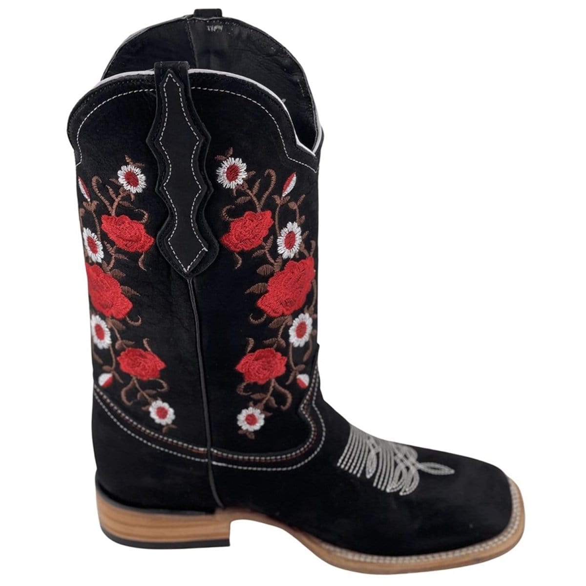 La Carreta Boots Botas de Gamuza para Dama Color Negro con Rosas Rojas LC-103