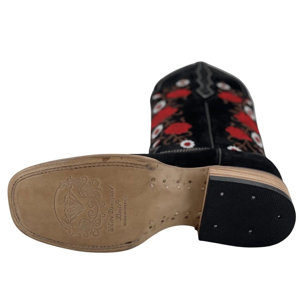 La Carreta Boots Botas de Gamuza para Dama Color Negro con Rosas Rojas LC-103