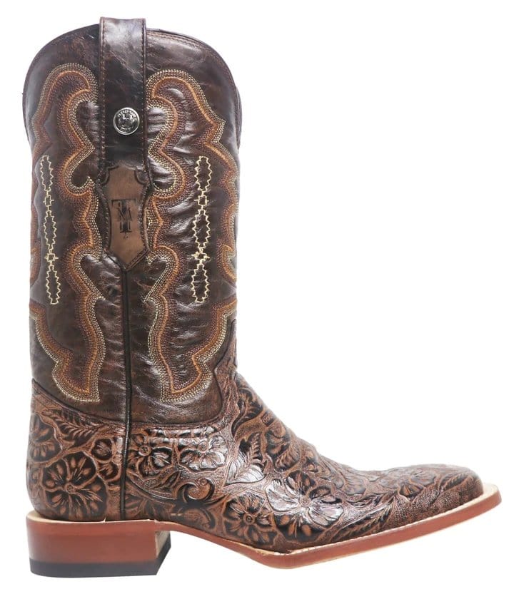 Tanner Mark Boots Boots Tanner Mark Men's Archer Hand Tooled Square Toe Boots Brown TM201707