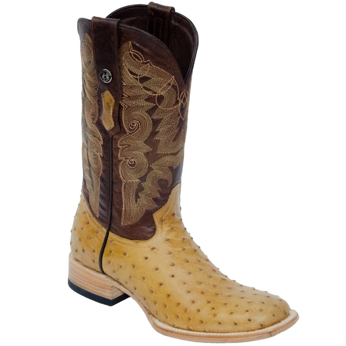 Tanner Mark Boots Boots Tanner Mark Men's Genuine Full Quill Ostrich Square Toe Boots MD Saddle TMX200480