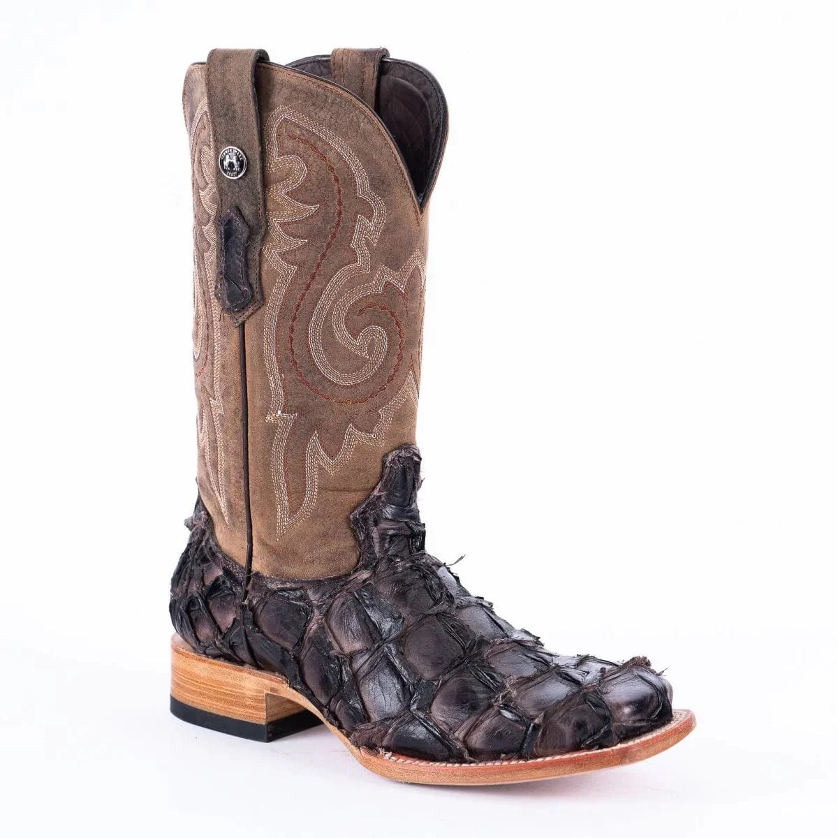 Tanner Mark Boots Boots Tanner Mark Men's Genuine Monster Fish Square Toe Boots Black Cherry TMX201331