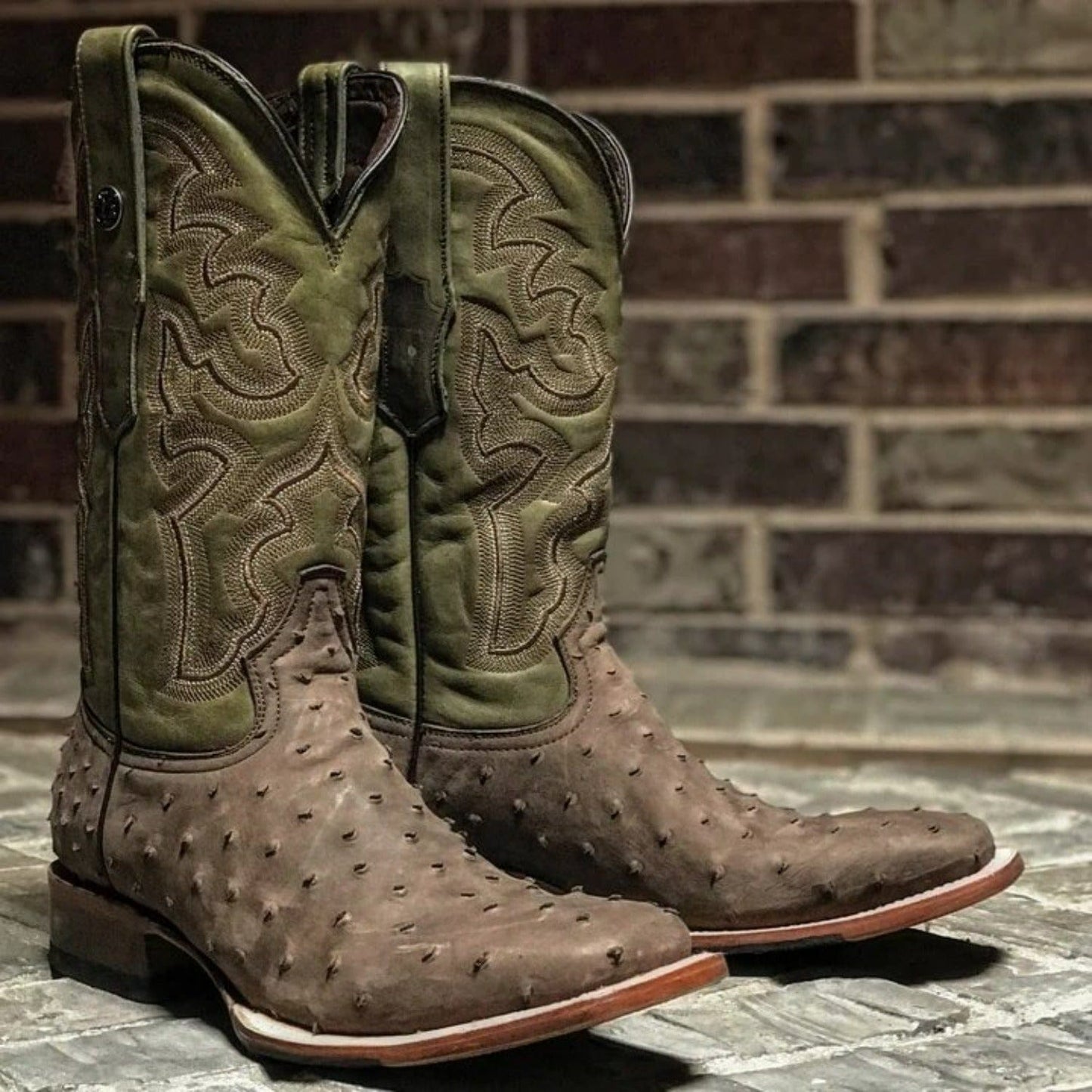 Tanner Mark Boots Boots Tanner Mark Men's Print Ostrich Square Toe Boots Suede Brown TM207025