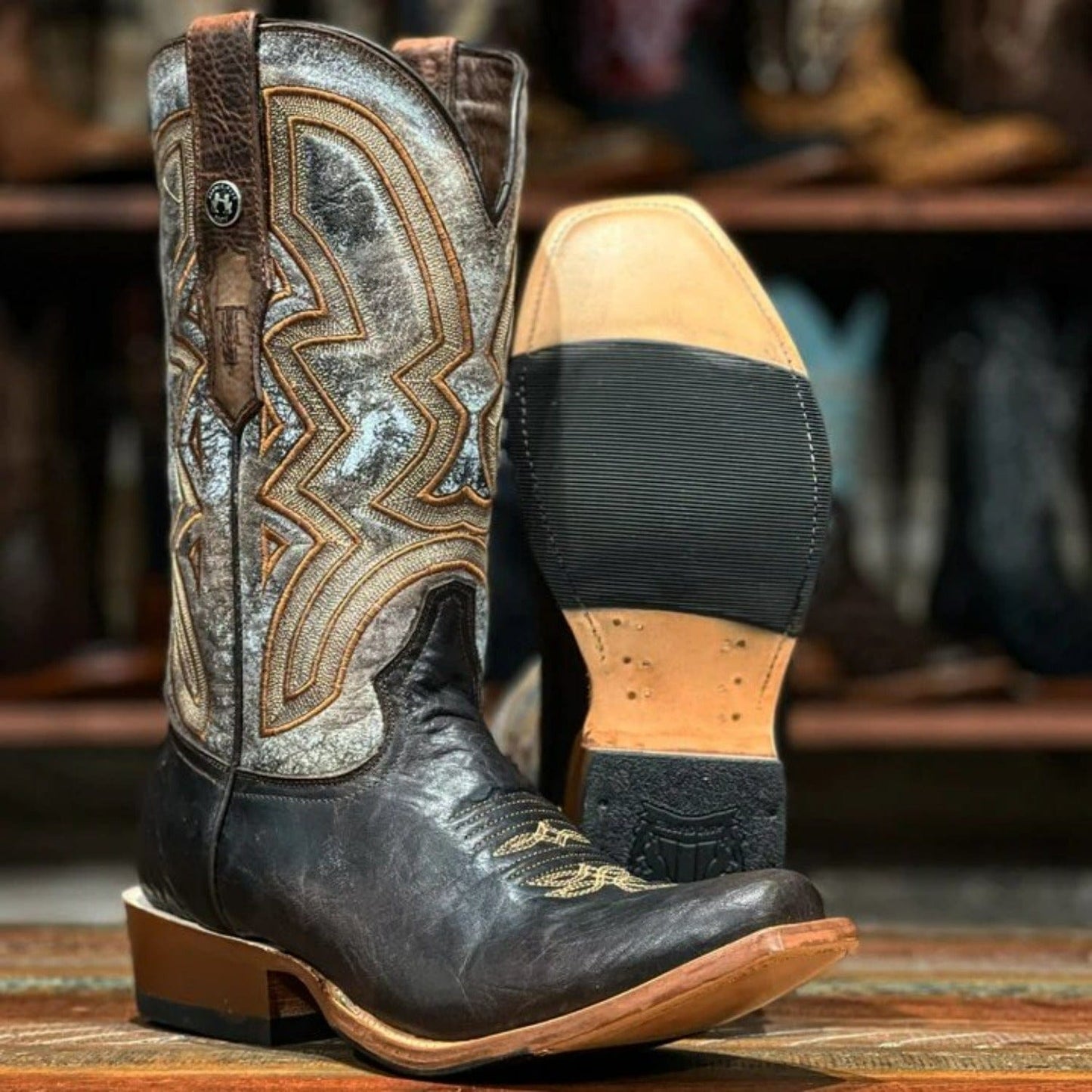 Tanner Mark Boots Boots Tanner Mark Men's Square Toe Bull Shoulder Leather Boots Brown TM207504