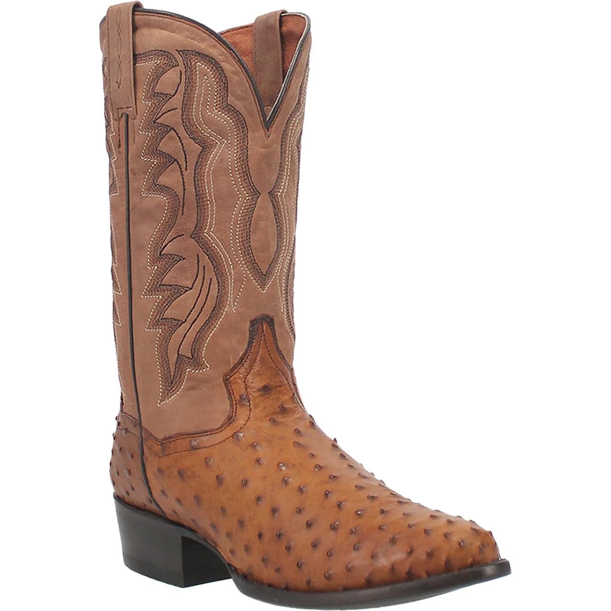 Dan Post Boots Boots Dan Post Men&#39;s Tempe Full Quill Ostrich Round Toe Boots - Saddlebrown