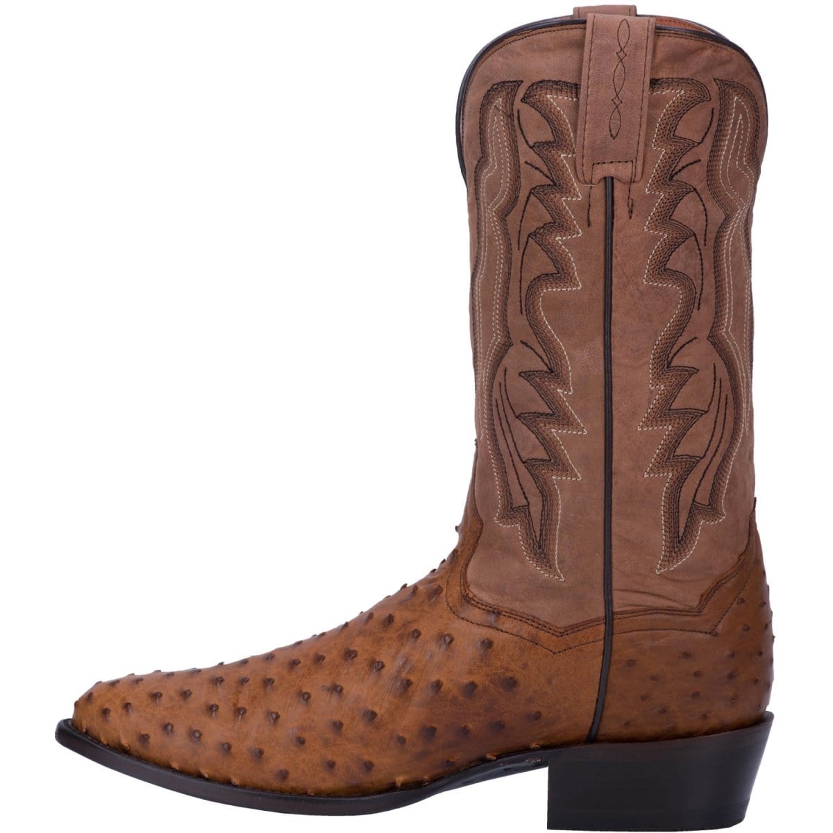 Dan Post Boots Boots Dan Post Men&#39;s Tempe Full Quill Ostrich Round Toe Boots - Saddlebrown