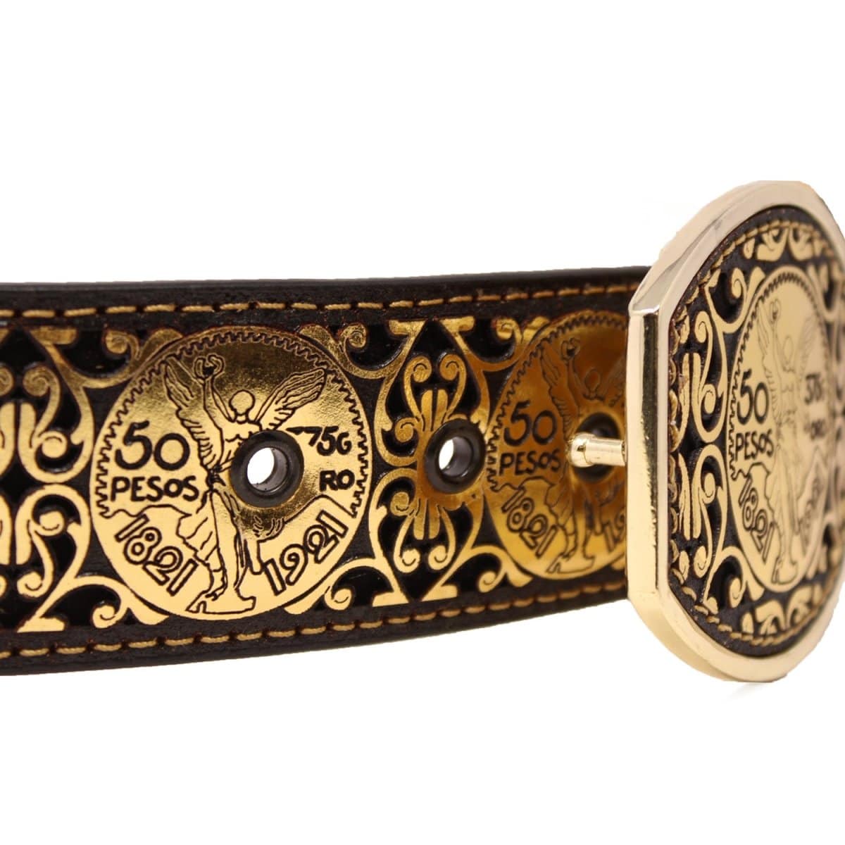 Del Cesar Belts Men&#39;s El Centenario Genuine Leather Western Belt Metal Buckle