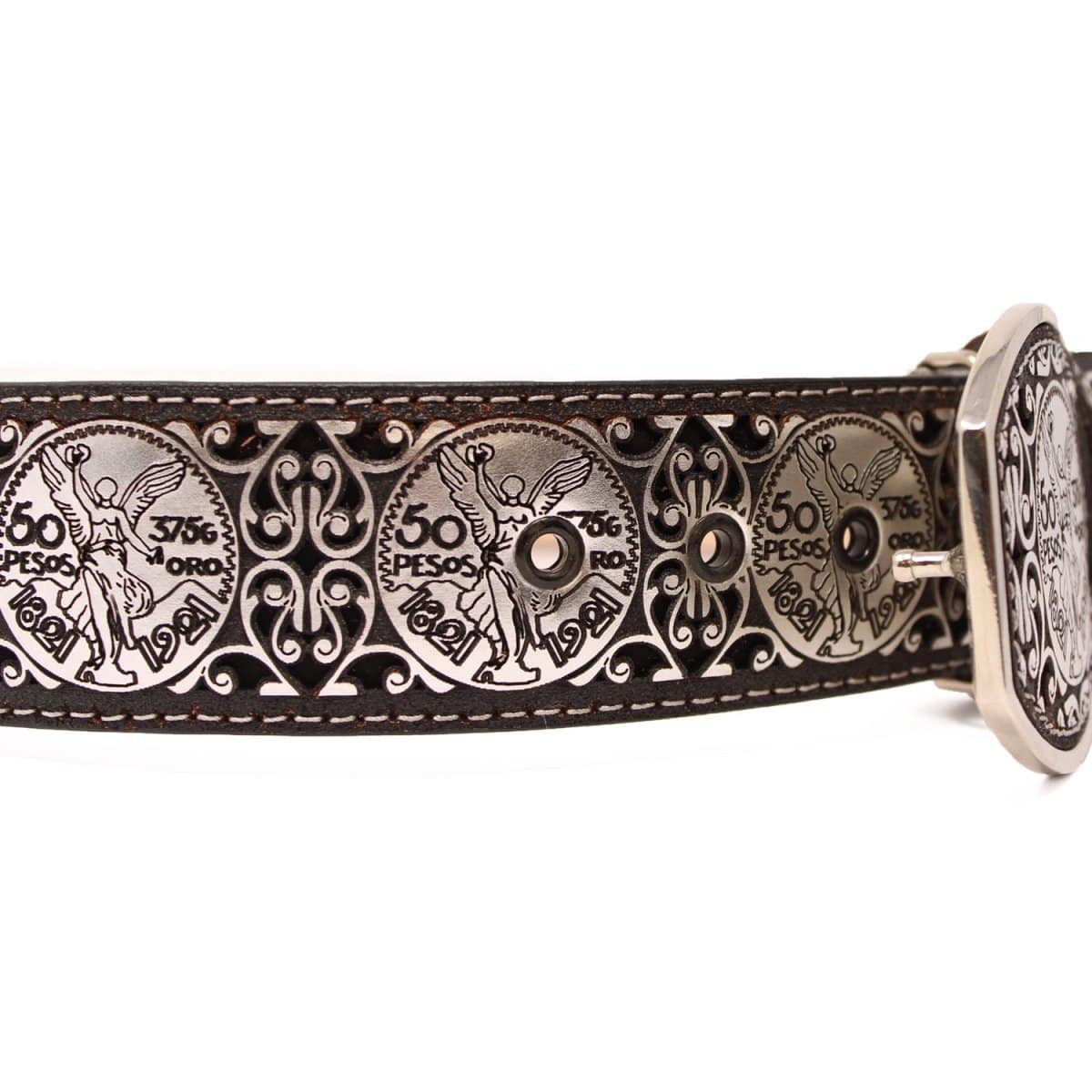 Del Cesar Belts Men&#39;s El Centenario Silver Genuine Leather Western Belt Metal Buckle