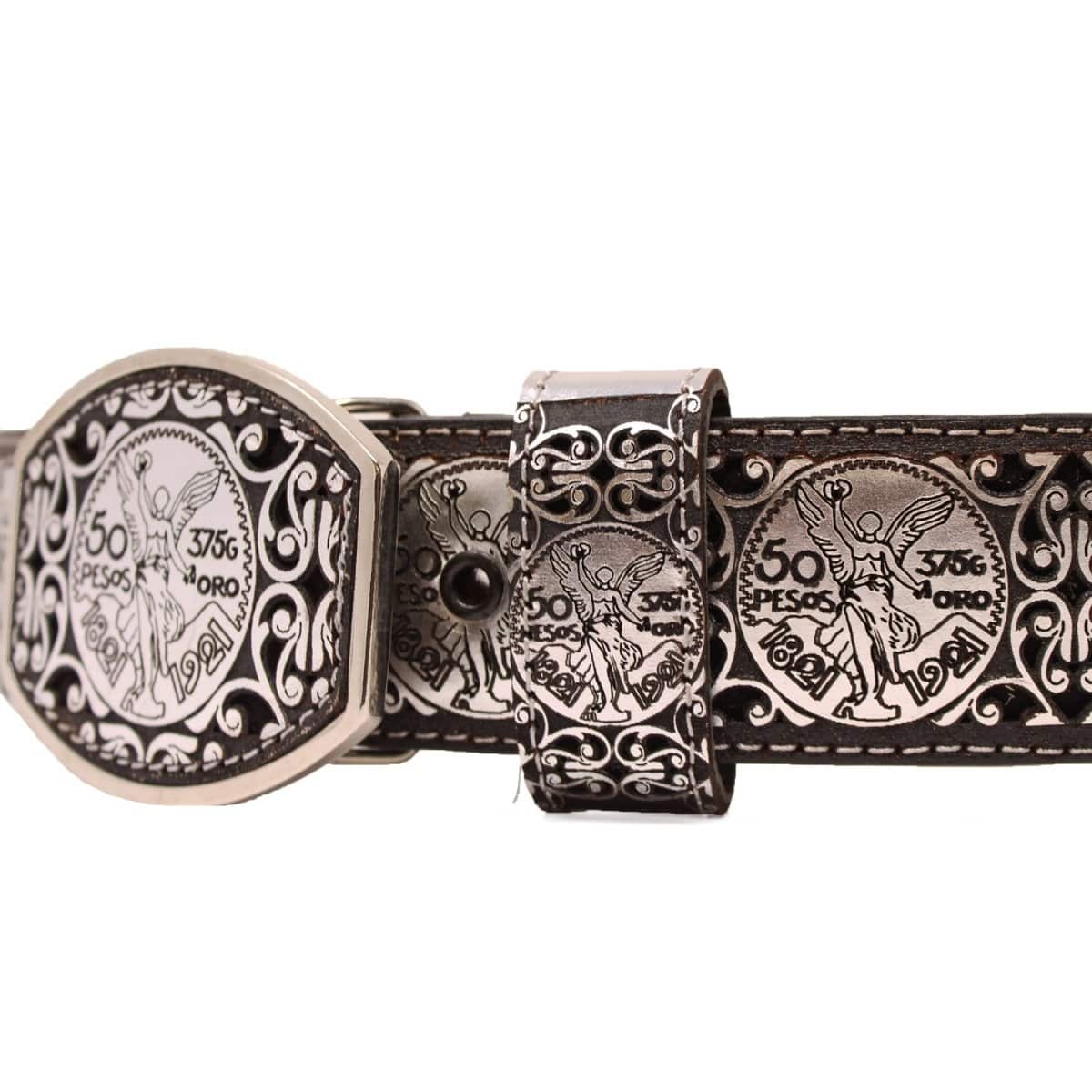 Del Cesar Belts Men&#39;s El Centenario Silver Genuine Leather Western Belt Metal Buckle