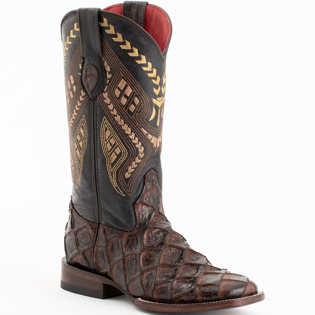 Ferrini Boots Boots Ferrini Women&#39;s Bronco Square Toe Boots Pirarucu Fish Print - Chocolate 9339309