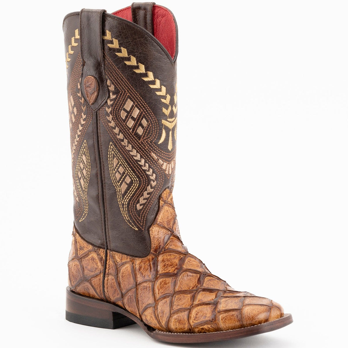 Ferrini Boots Boots Ferrini Women&#39;s Bronco Square Toe Boots Pirarucu Fish Print - Cognac  9339361