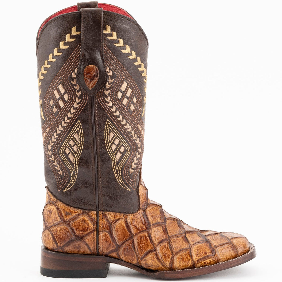 Ferrini Boots Boots Ferrini Women&#39;s Bronco Square Toe Boots Pirarucu Fish Print - Cognac  9339361