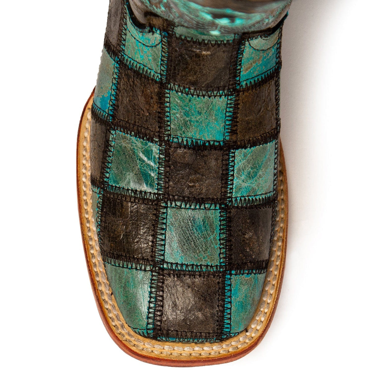 Ferrini Boots Boots Ferrini Women&#39;s Patchwork Square Toe Boots Handcrafted - Black/Teal  8139350