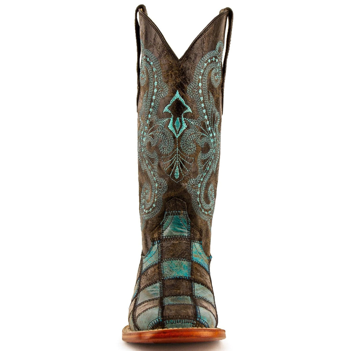 Ferrini Boots Boots Ferrini Women&#39;s Patchwork Square Toe Boots Handcrafted - Black/Teal  8139350