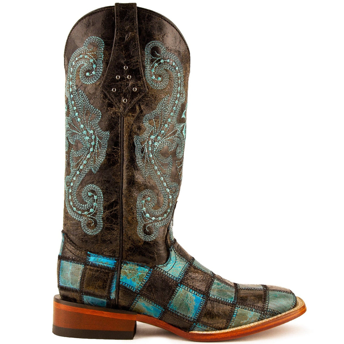 Ferrini Boots Boots Ferrini Women&#39;s Patchwork Square Toe Boots Handcrafted - Black/Teal  8139350