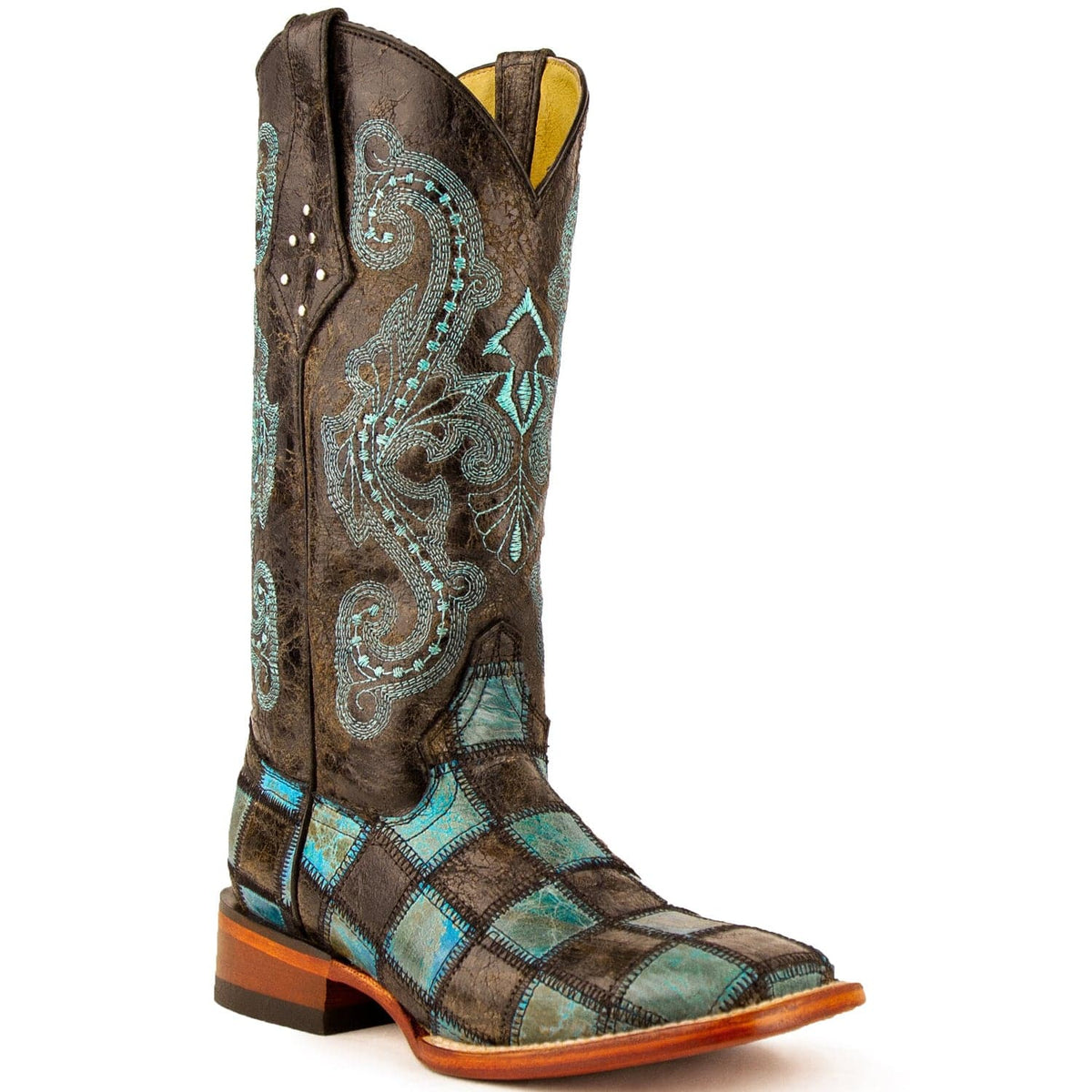 Ferrini Boots Boots Ferrini Women&#39;s Patchwork Square Toe Boots Handcrafted - Black/Teal  8139350