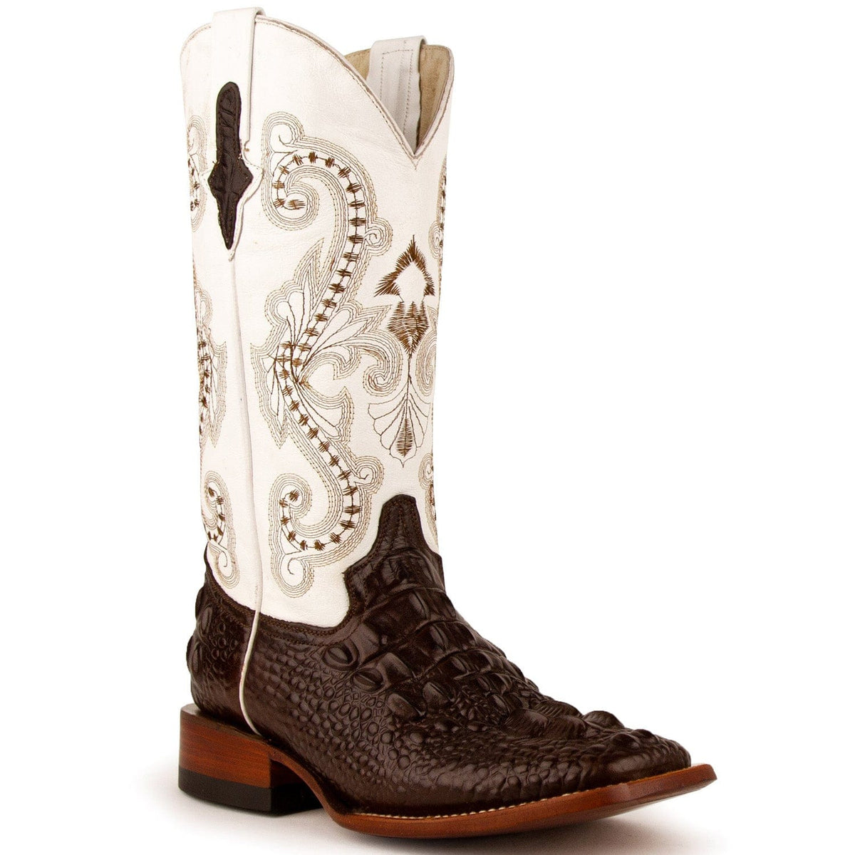 Ferrini Boots Boots Ferrini Women&#39;s Rancher Square Toe Boots Crocodile Print - Chocolate/White  9049309