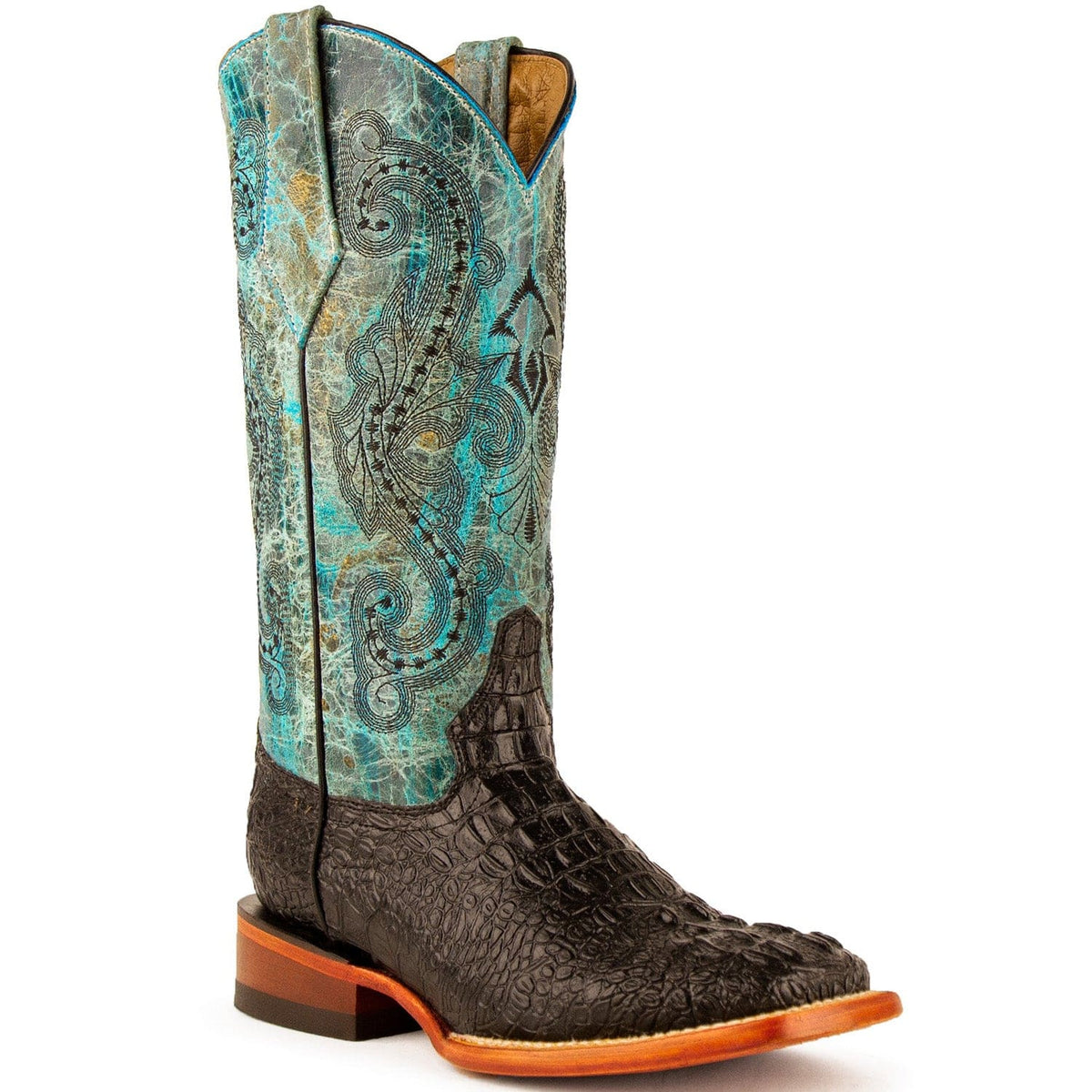 Ferrini Boots Boots Ferrini Women&#39;s Stampede Square Toe Boots Crocodile Print - Black/Teal  9039350