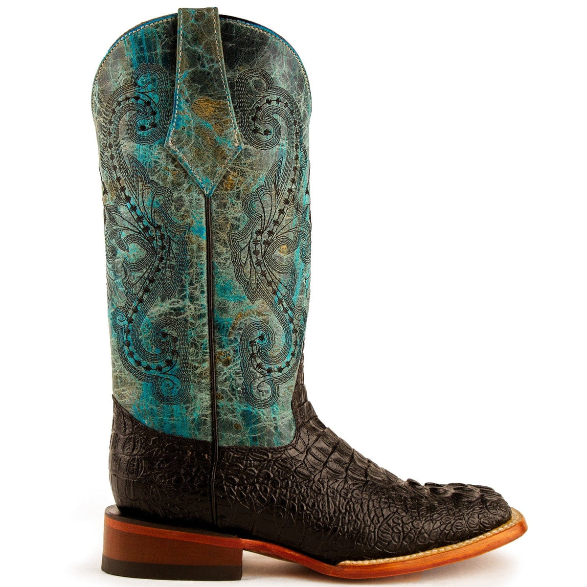 Ferrini Boots Boots Ferrini Women&#39;s Stampede Square Toe Boots Crocodile Print - Black/Teal  9039350