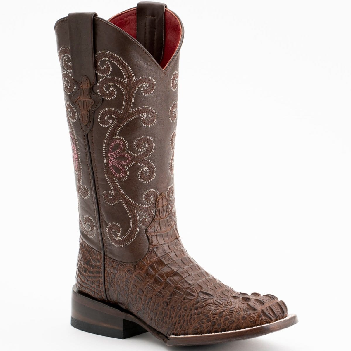 Ferrini Boots Boots Ferrini Women&#39;s Stampede Square Toe Boots Crocodile Print - Rust Brown 9039323