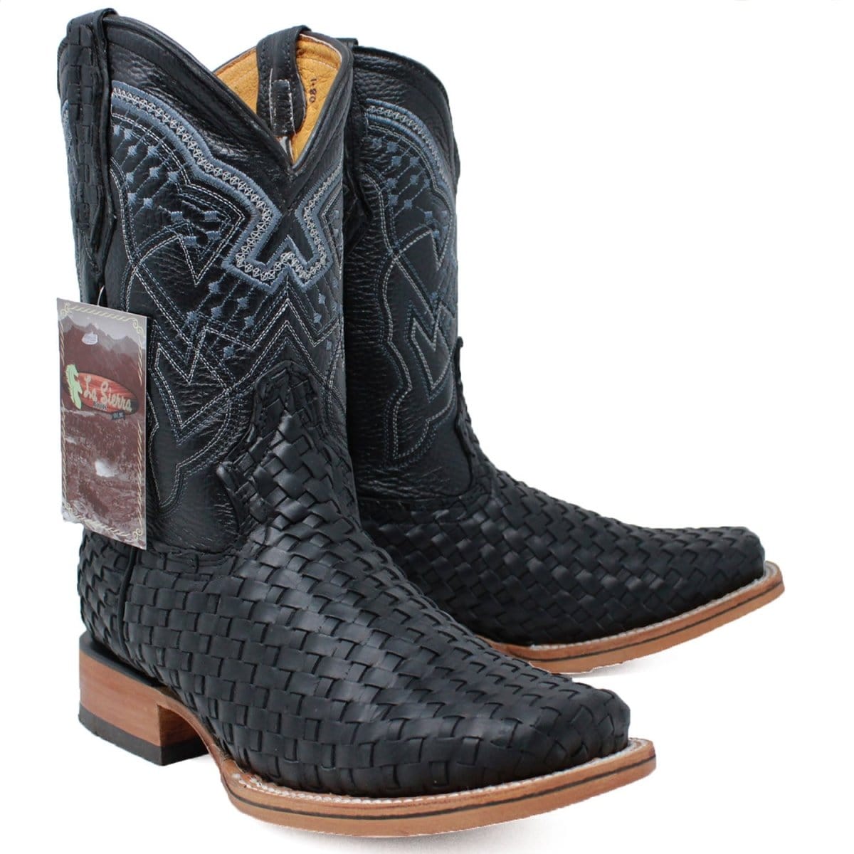 La Carreta Boots Men&#39;s Petatillo Woven Bulldog Square Toe Boots - Black