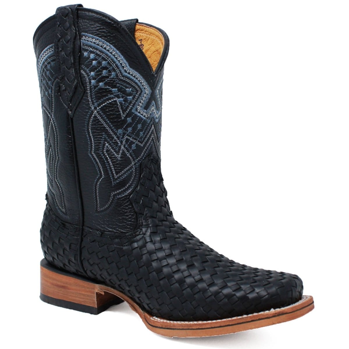 La Carreta Boots Men&#39;s Petatillo Woven Bulldog Square Toe Boots - Black