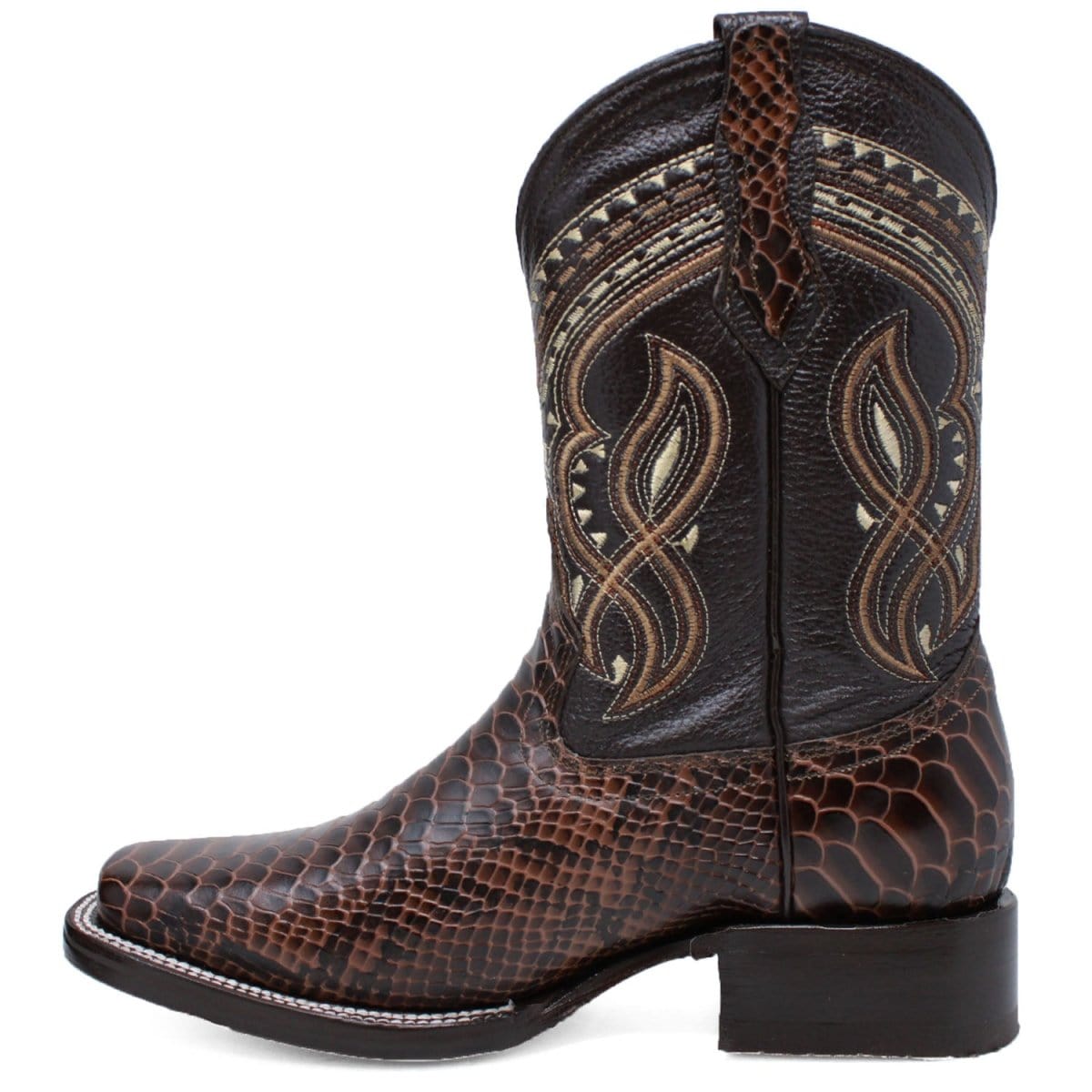 La Carreta Boots Men&#39;s Python Print Leather Square Toe Boots - Brown