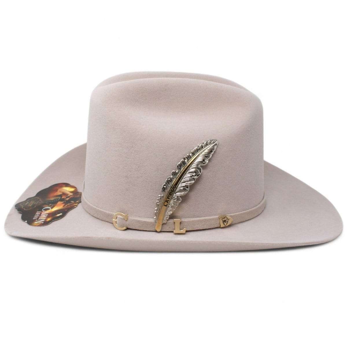 Laredo Hats Hats Official Carin Leon Cowboy Felt Hat with Silver Feather Beige