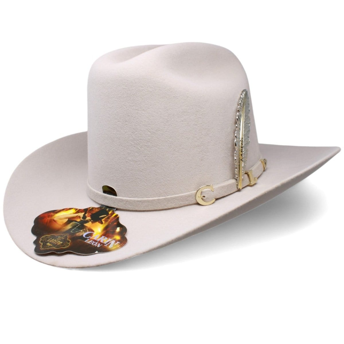 Laredo Hats Hats Official Carin Leon Cowboy Felt Hat with Silver Feather Beige