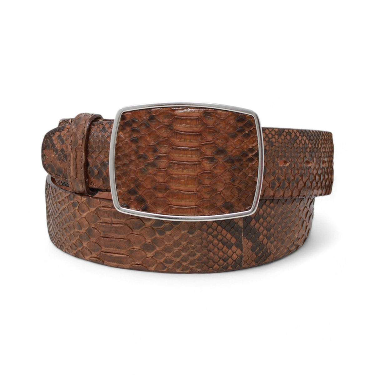 Los Altos Boots Belts Brown / 32 Men&#39;s Los altos Python Skin Cowboy Belt C11A5766