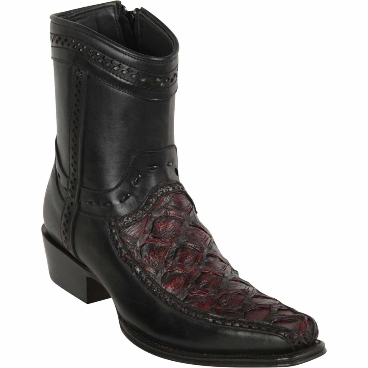 Los Altos Boots Boots Black Cherry / 6 Los Altos Men&#39;s Original Monster Fish Skin European Toe Short Boots - Black Cherry LAB-76BF1018