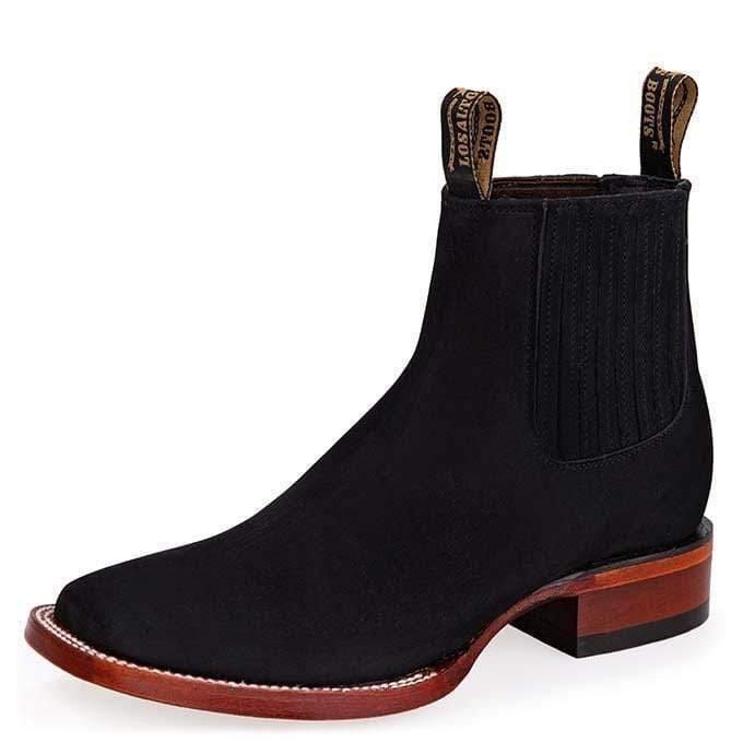 Los Altos Boots Boots Los Altos Men&#39;s Square Toe Suede Leather Short Boots - Black LAB-82B6305