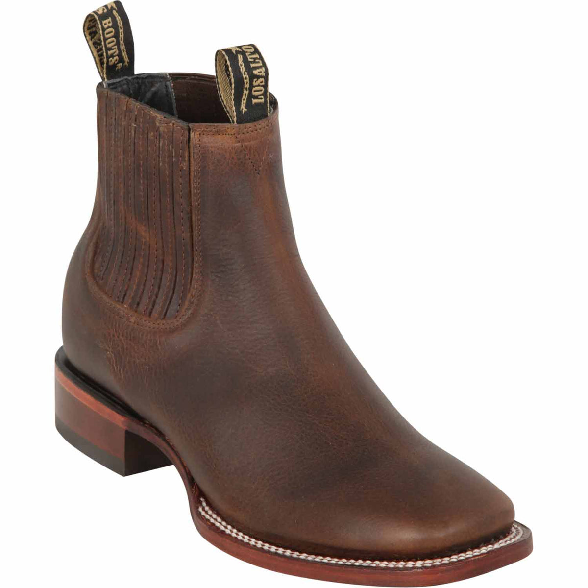 Los Altos Boots Boots Los Altos Men&#39;s Wide Square Toe Rage Leather Short Boots - Walnut LAB-82B9940