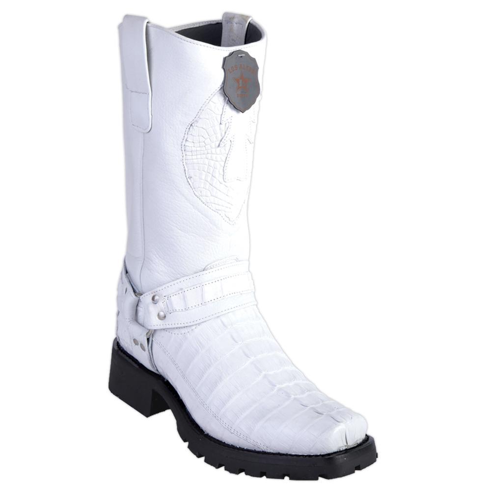 Los Altos Boots Boots White / 6 Men&#39;s Los Altos Caiman Tail Skin Biker Boots 55T01