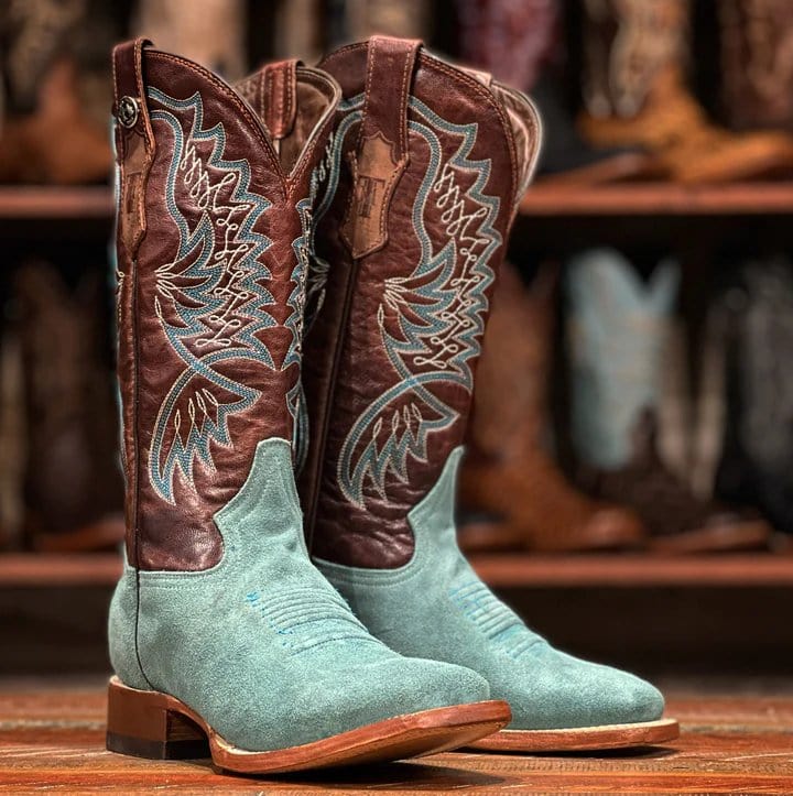 Tanner Mark Boots Boots 5 Tanner Mark Women&#39;s Leather Square Toe Boots Turquoise TML207094