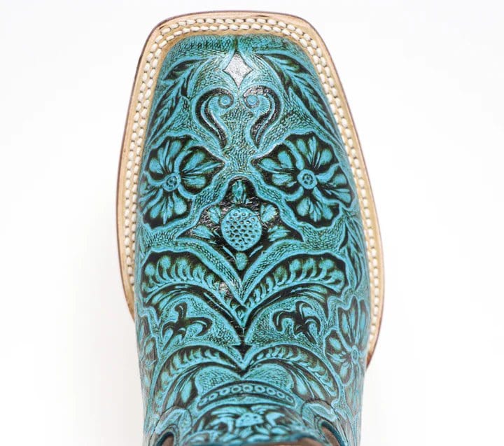 Tanner Mark Boots Boots 5 Tanner Mark Women&#39;s &#39;Misty&quot; Hand Tooled Square Toe Leather Boots Turquoise TML207067