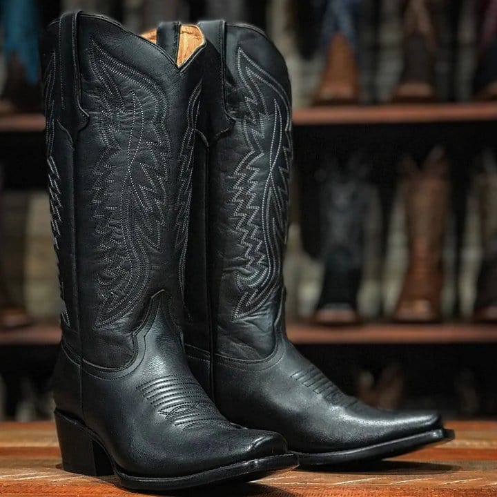 Tanner Mark Boots Boots 5 Tanner Mark Women&#39;s Texas Gold Leather Square Toe Boots Black TML201377