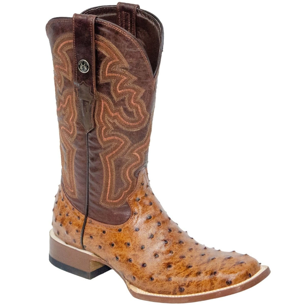 Tanner Mark Boots Boots 6.5 Tanner Mark Men&#39;s Broken Arrow Print Ostrich Square Toe Boots Cognac 200961