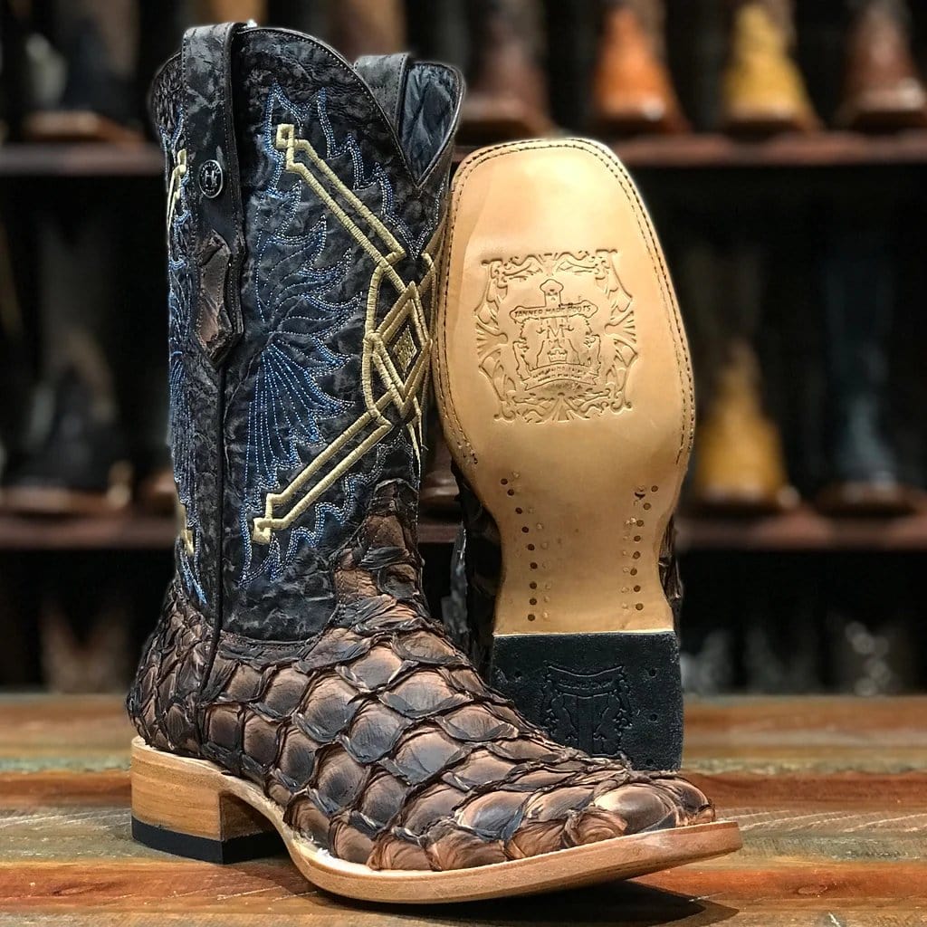 Tanner Mark Boots Boots 6.5 Tanner Mark Men&#39;s Chochise Genuine Monster Fish Square Toe Boots Brown TMX208018