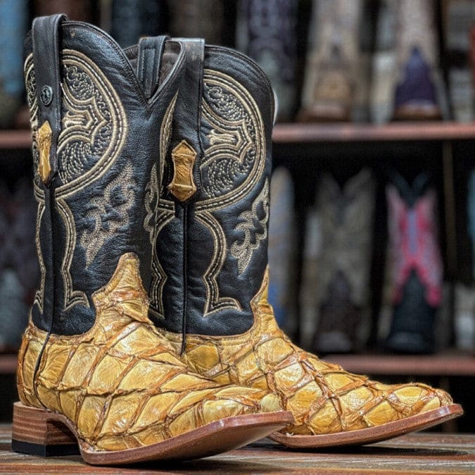 Tanner Mark Boots Boots 6.5 Tanner Mark Men&#39;s Genuine Monster Leather Fish Square Toe Boots Orix TMX201310