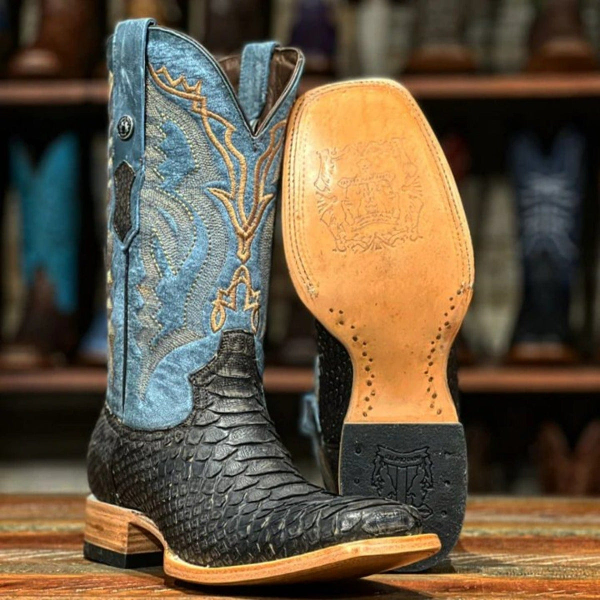 Tanner Mark Boots Boots 6.5 Tanner Mark Men&#39;s Genuine Python Square Toe Boots Matte Brown TMX208022