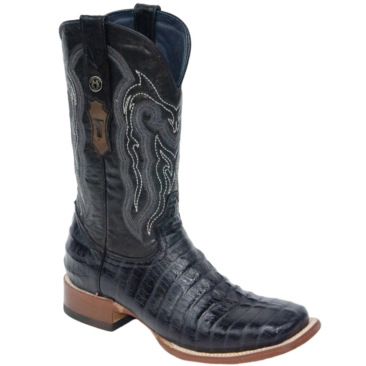 Tanner Mark Boots Boots 6.5 Tanner Mark Men&#39;s Lufkin Print Caiman Tail Square Toe Boots Black TM201705