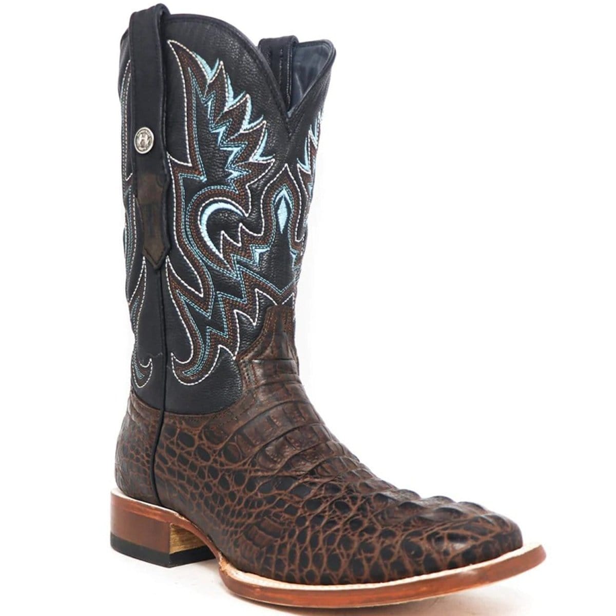 Tanner Mark Boots Boots Tanner Mark Men&#39;s Print Caiman Hornback Square Toe Boots Matte Brown TM205529