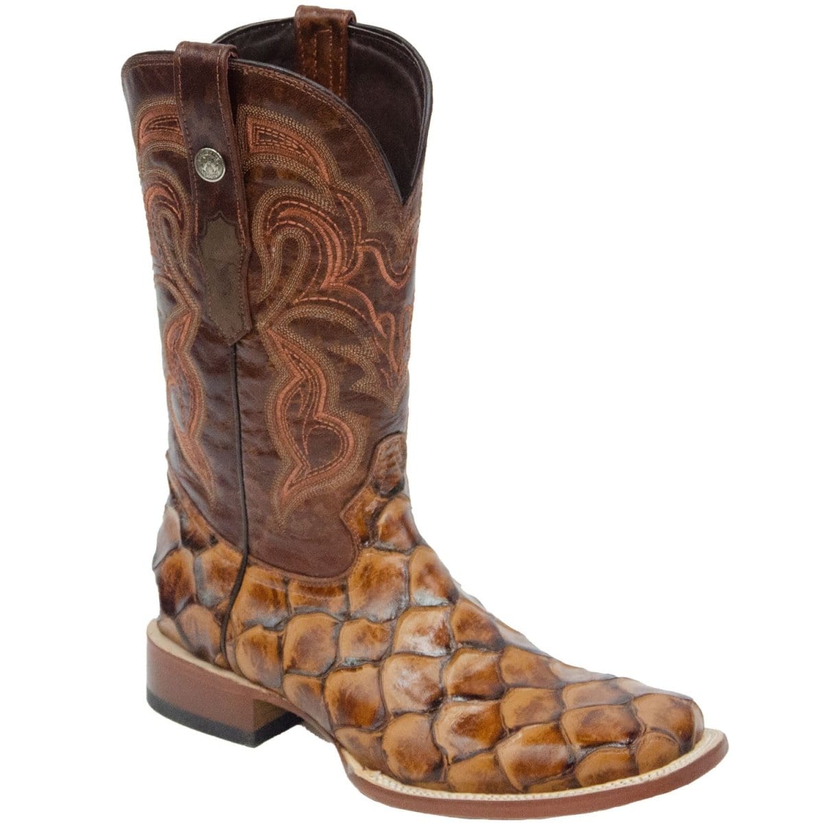 Tanner Mark Boots Boots Tanner Mark Men&#39;s Print Monster Fish Square Toe Boots Cognac TM201715