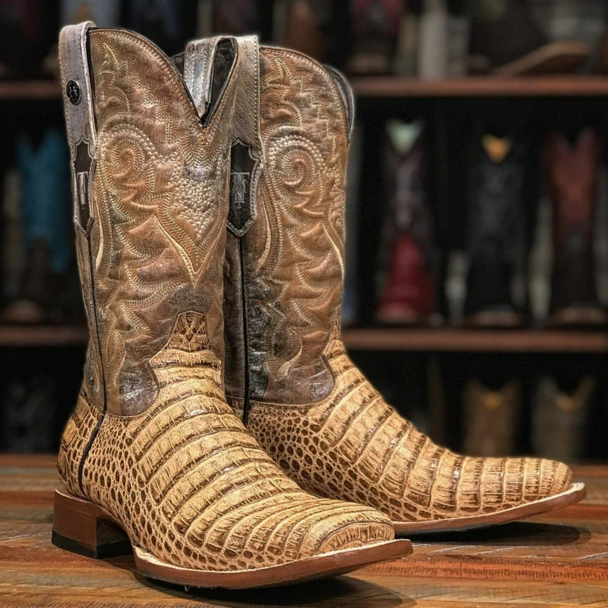 Tanner Mark Boots Boots 6.5 Tanner Mark Men&#39;s Riggs Print Caiman Belly Square Toe Boots Orix TM207032