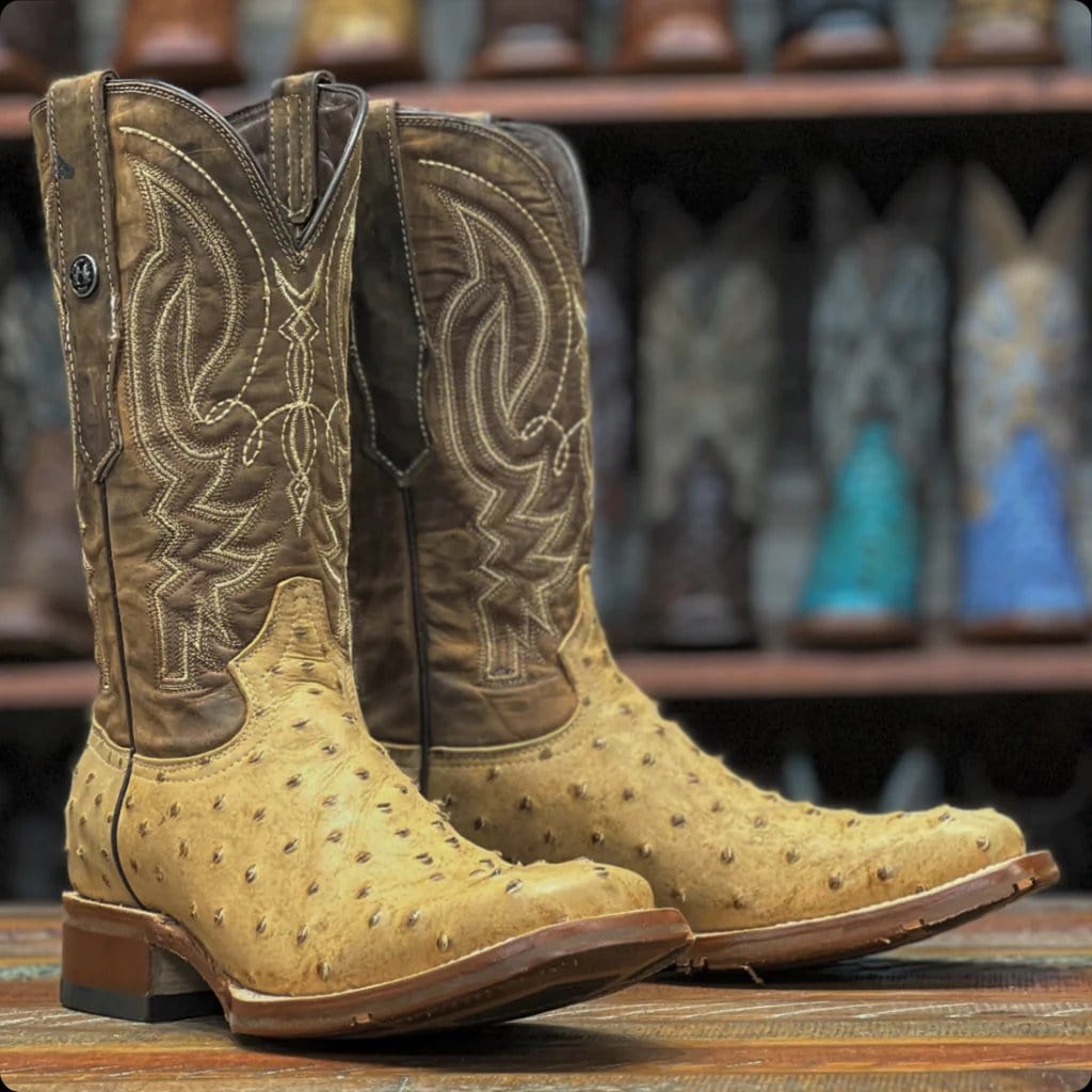 Tanner Mark Boots Boots Antique Saddle / 6 Tanner Mark Men&#39;s Print Ostrich Square Toe Boots Antique Saddle TM205556