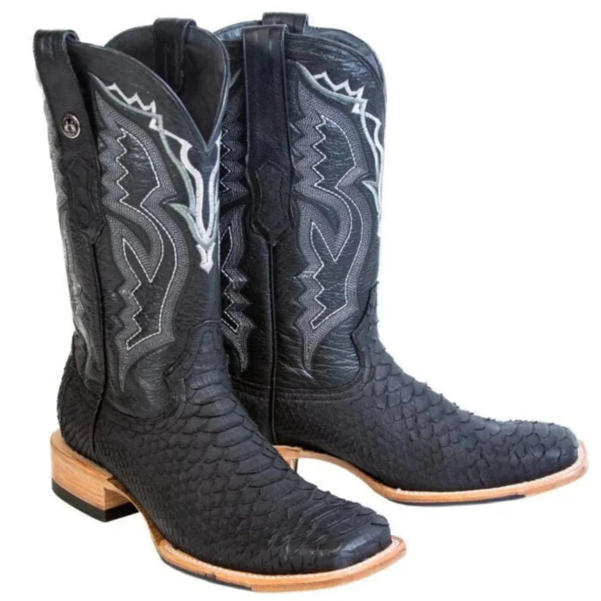 Tanner Mark Boots Boots Black / 6.5 Tanner Mark Men&#39;s Genuine Python Square Toe Boots Matte Black TMX208038