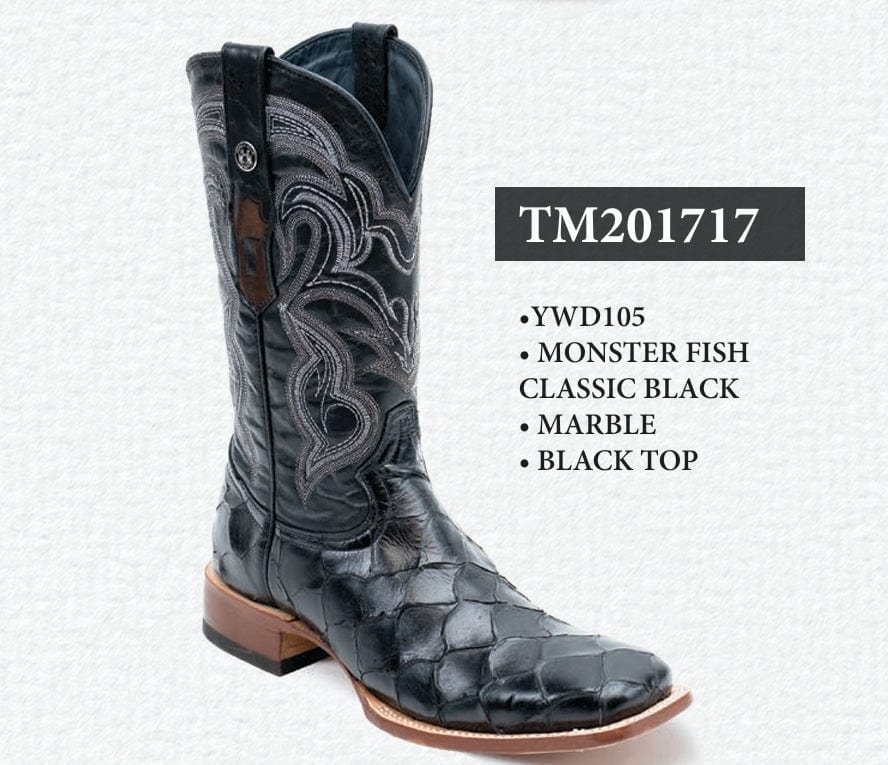 Tanner Mark Boots Boots Black / 6 Tanner Mark Men&#39;s Print Monster Fish Square Toe Boots Classic Black TM201717