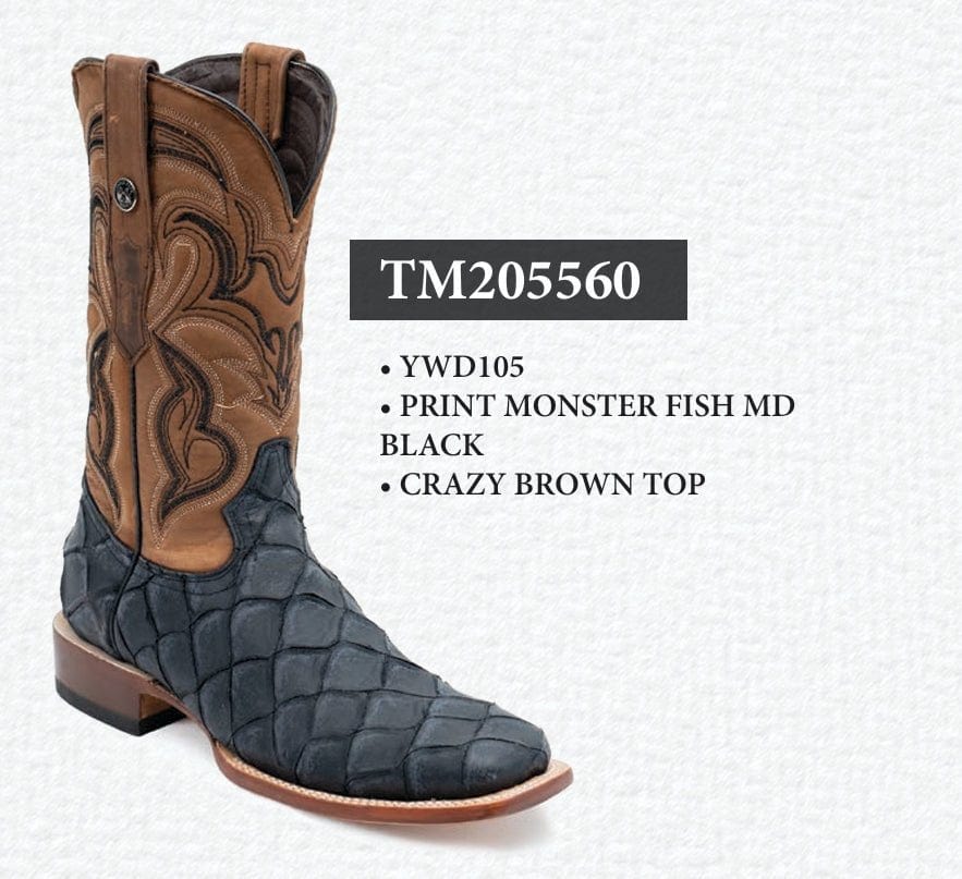 Tanner Mark Boots Boots Black / 6 Tanner Mark Men&#39;s Print Monster Fish Square Toe Boots MD Black TM205560