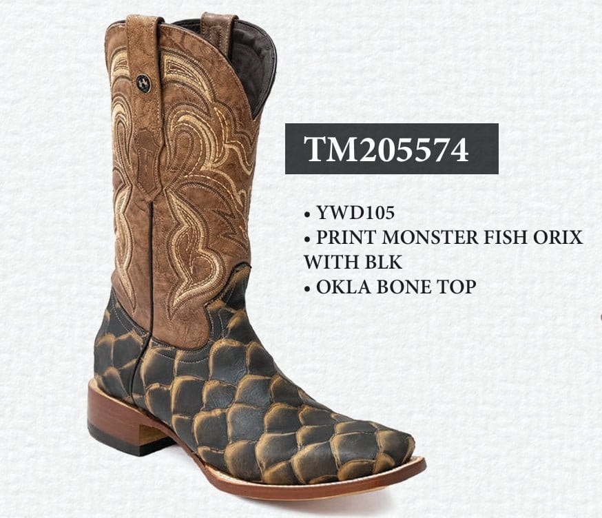 Tanner Mark Boots Boots Black / 6 Tanner Mark Men&#39;s Print Monster Fish Square Toe Boots Oryx with Black TM205574